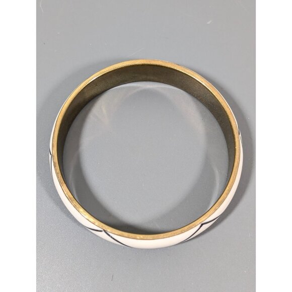Vintage Brass Black White Zig Zag Inlay Bangle Bracelet Tribal Boho 8 in - Picture 3 of 11